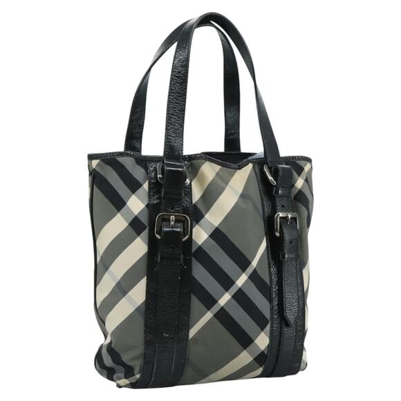 Burberry Nova Check Tote Bag Pvc Enamel Gray Black - Picture 1 of 16